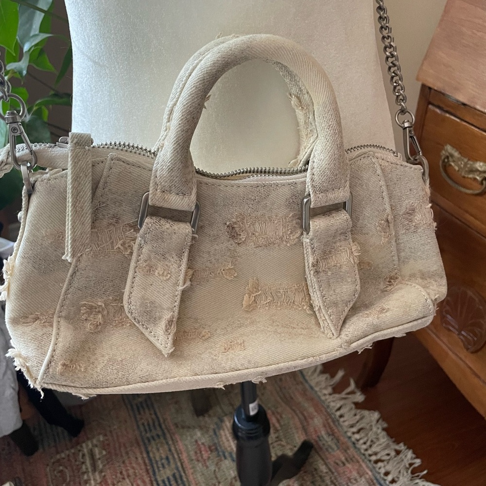 Zara Distressed Cream Shoulder Bag NWOT